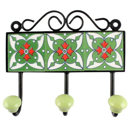 Forest Green Ceramic Floral Tile Hook Online